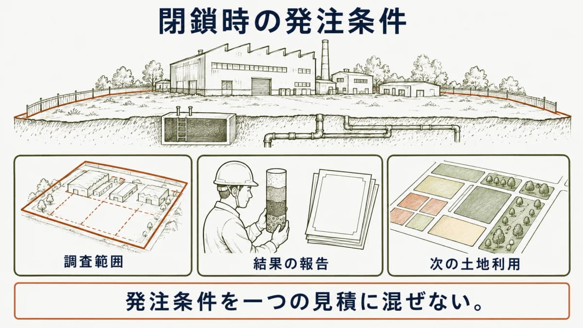 閉鎖時の発注条件を調査範囲と報告に分ける図
