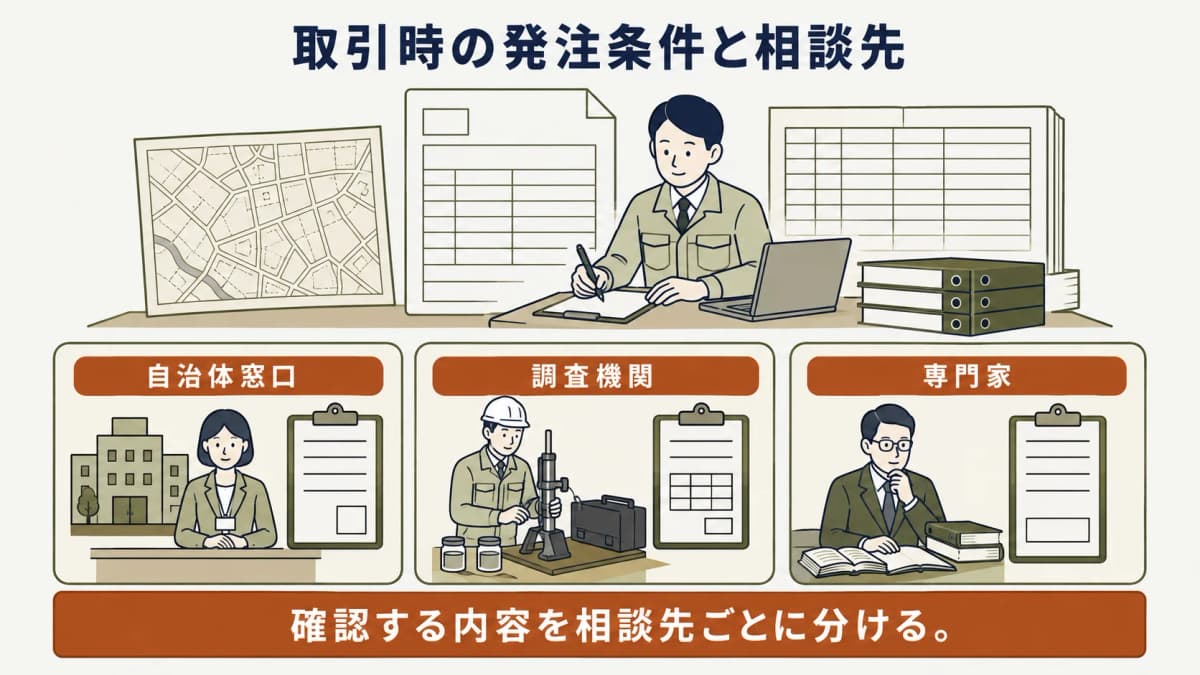 取引時の発注条件と相談先を分ける図