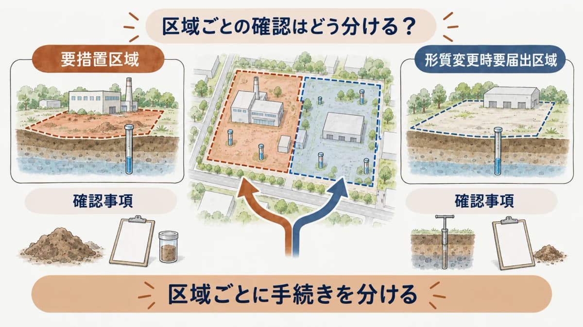 要措置区域と形質変更時要届出区域を分ける図
