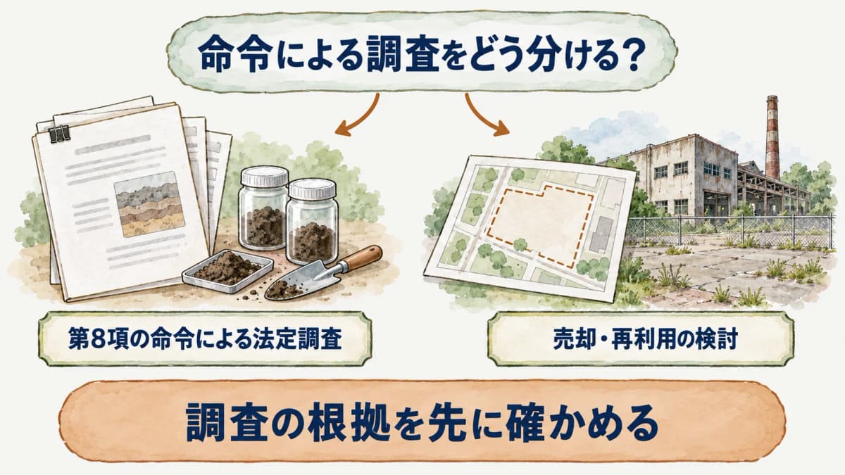 命令による法定調査と土地利用の検討を分ける図