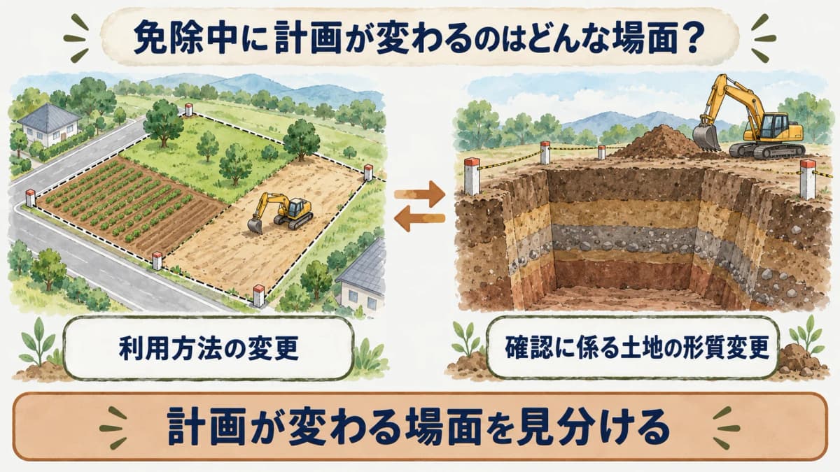 土地利用の変更と形質変更の確認場面を示す図