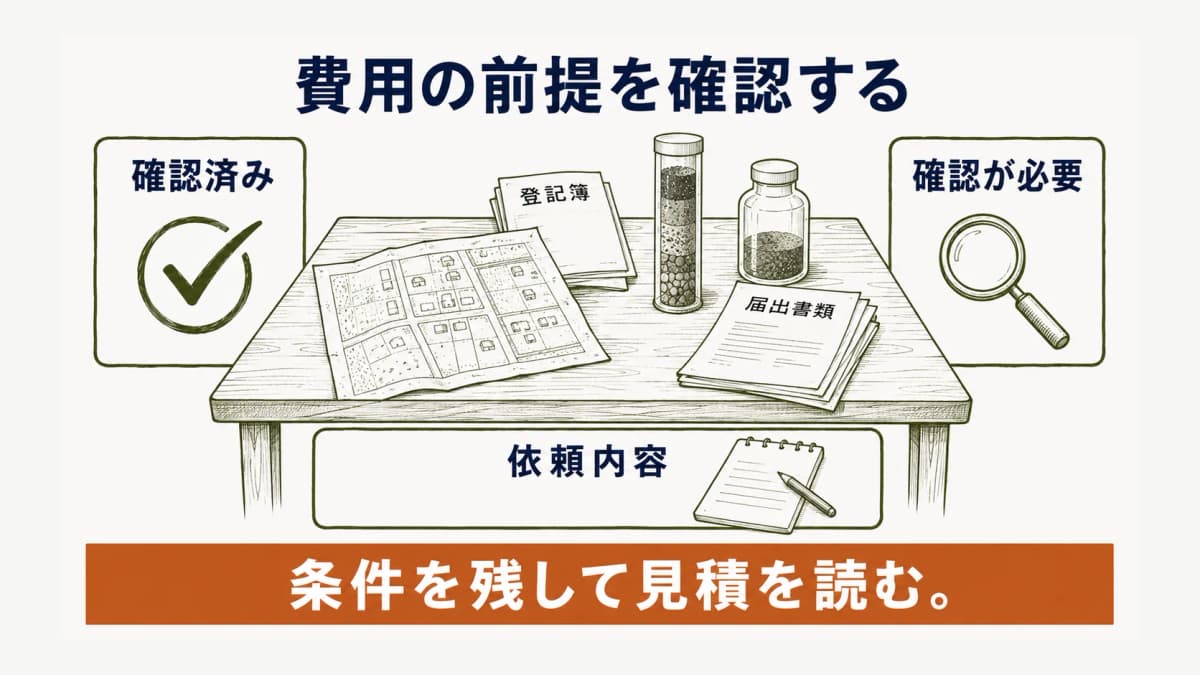 費用の前提を確認済みと未確認に分ける作業表