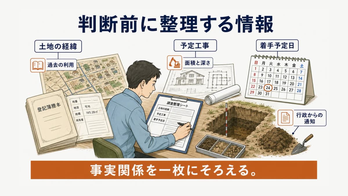 古い住宅地図と工事予定を確認して調査の入口を整理する場面