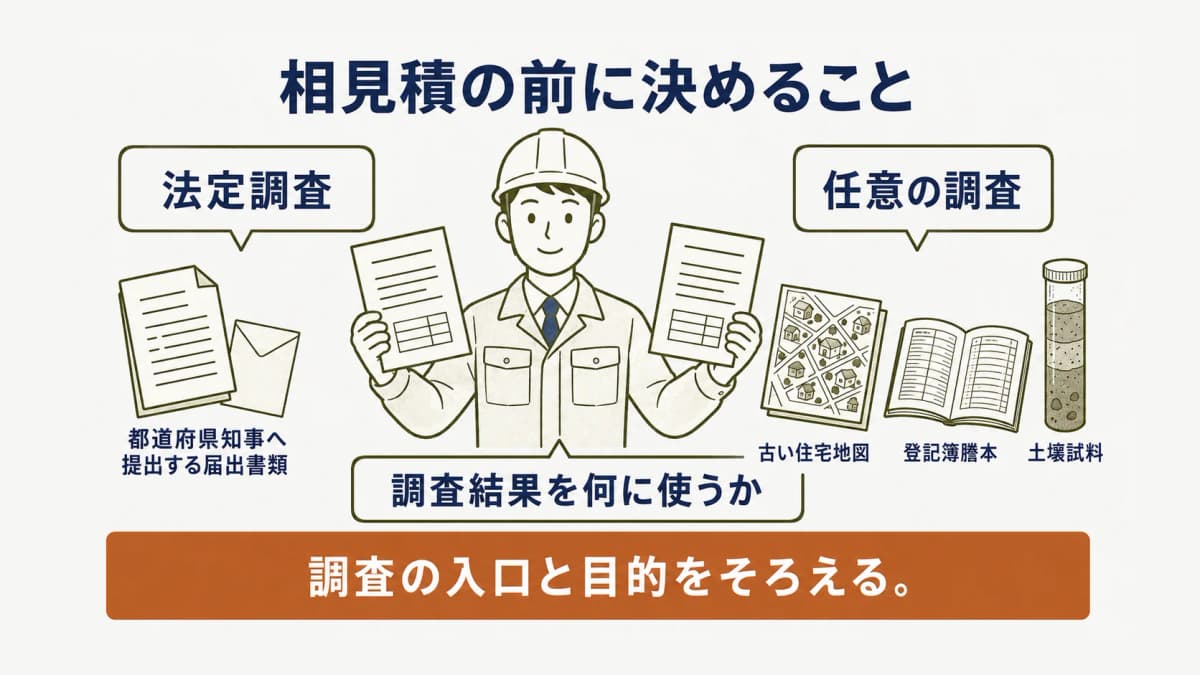複数の見積を比較する前に法定調査と任意の調査を分ける図