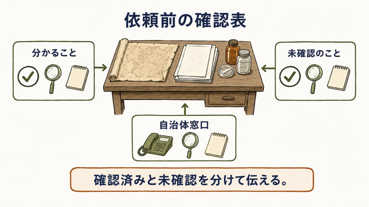 依頼前に確認した項目を期限ごとに並べる作業表