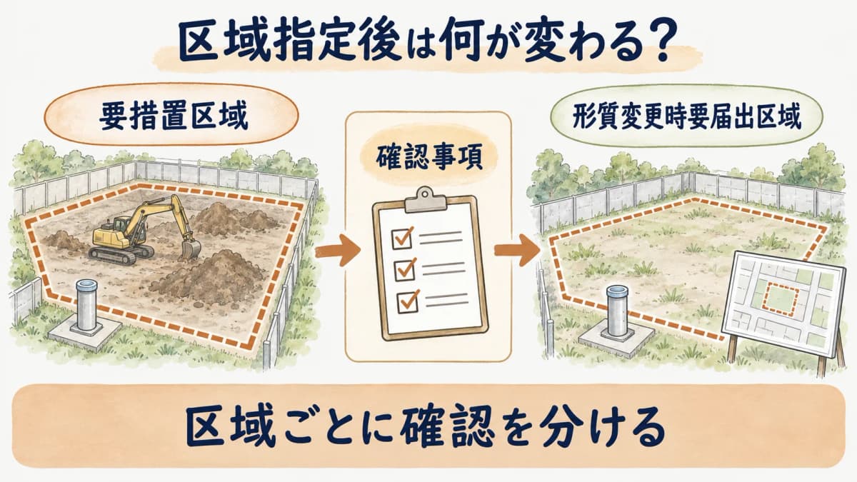 二つの区域指定後の確認事項を分ける図