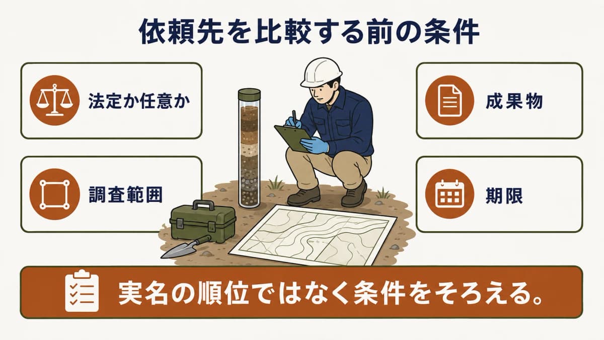 依頼先を比較する前に条件をそろえる図